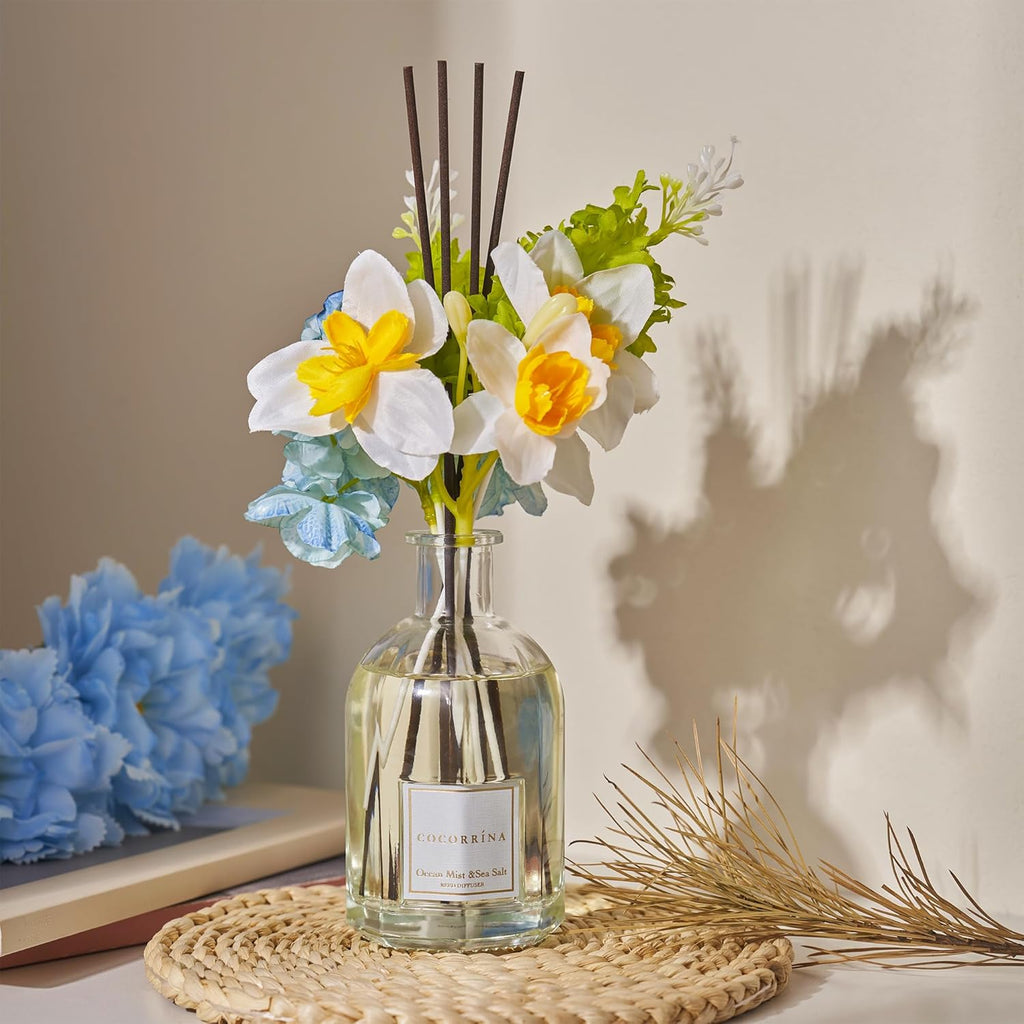COCORRÍNA Reed Diffuser - Ocean Mist & Sea Salt | 8.5 Fl. Oz. Botanical Flower Home Decor