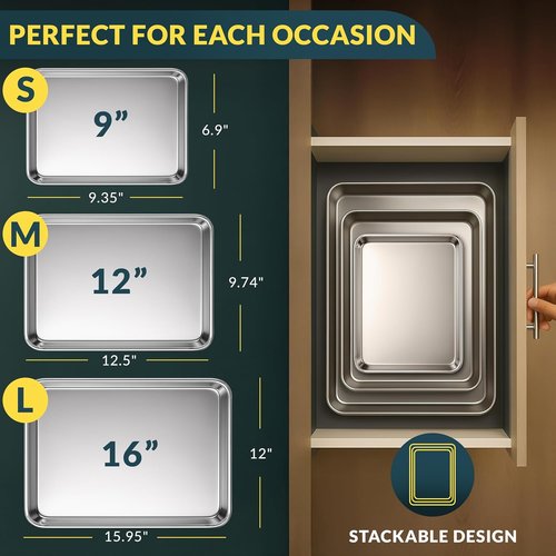 Baker's Signature Stainless Steel Baking Sheet Set - Includes 125 Unbleached Parchment Paper Sheets | 9x13 In, Non-Stick, Curl-Free