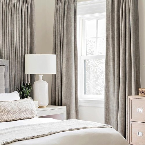 MIULEE 100% Blackout Linen Textured Curtains - Thermal Insulated Room Darkening Drapes | Warm Taupe, 42 x 90 Inch (2 Panels)