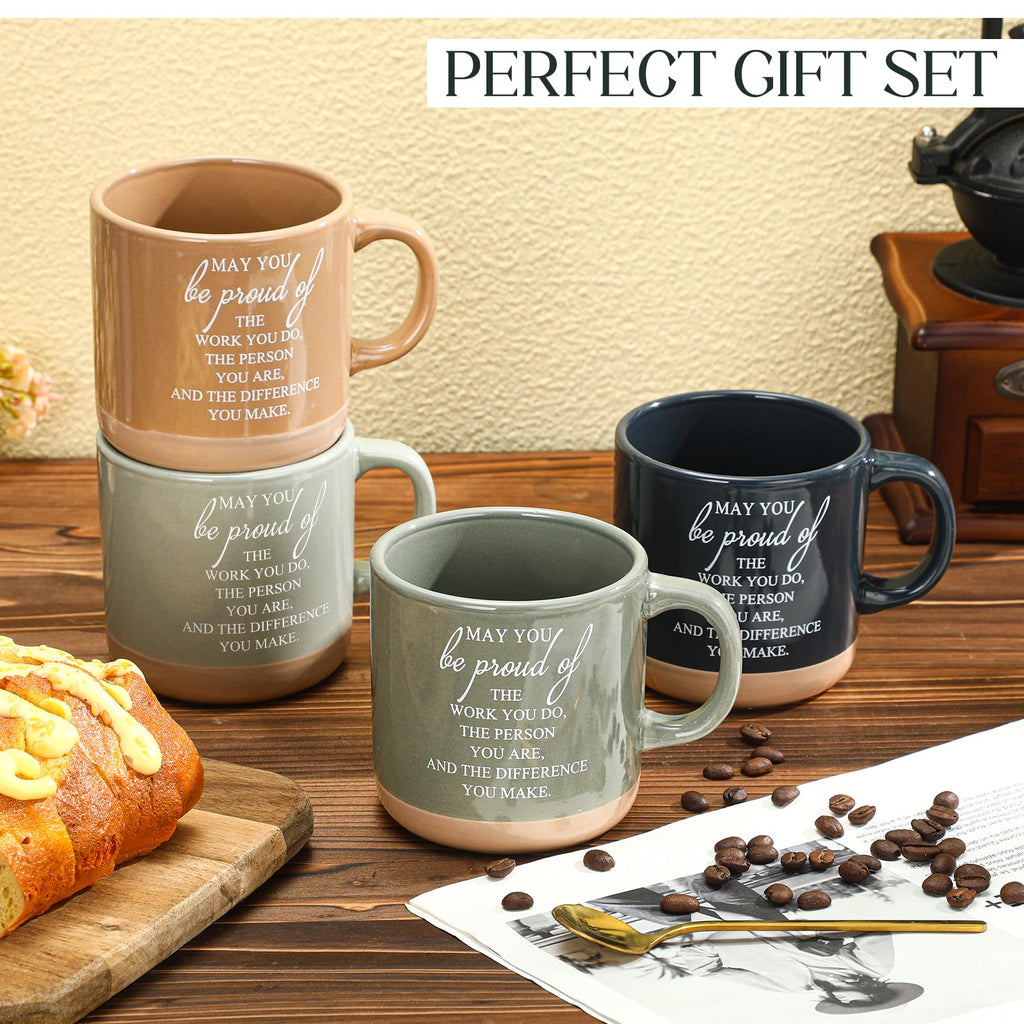 Didaey 4 Pcs Employee Appreciation Gifts Bulk Thank You Gifts Mugs Inspirational Ceramic Mug for Office Coworker Staff Team Back to School(Boho Colors,Proud of)