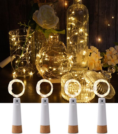 Andvon Wine Bottle Lights with Cork, 4 Pack USB Rechargeable Cork Lights for Wine Bottles,Christmas, Valentine's Day,Party Decoration, 20 LEDs, 6.6 Ft, Warm White