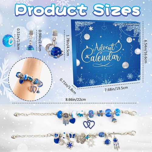 Advent Calendar Charm Bracelets 2025 - DIY Jewelry Making Kit with Blue Beads | 24 Days Christmas Countdown Gift for Girls