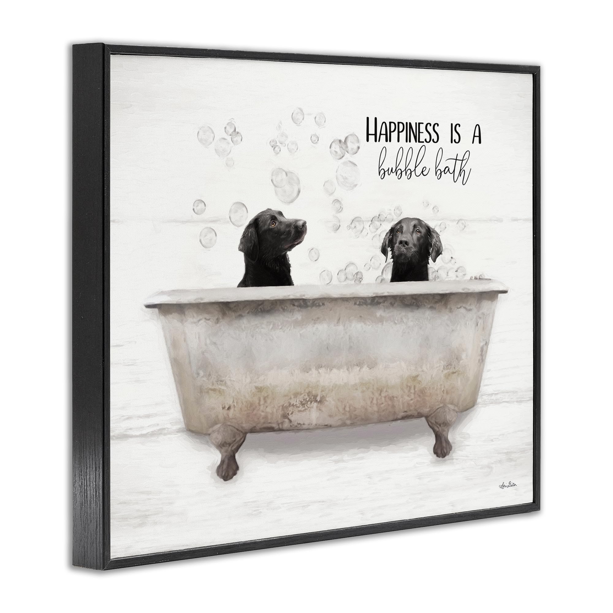 Stupell Industries 'Happiness is a Bubble Bath Dogs', Framed Giclee Art, Black, 20 x 16 Inches, Easy to Hang and Sturdy, Made in USA, by Lori Deiter
