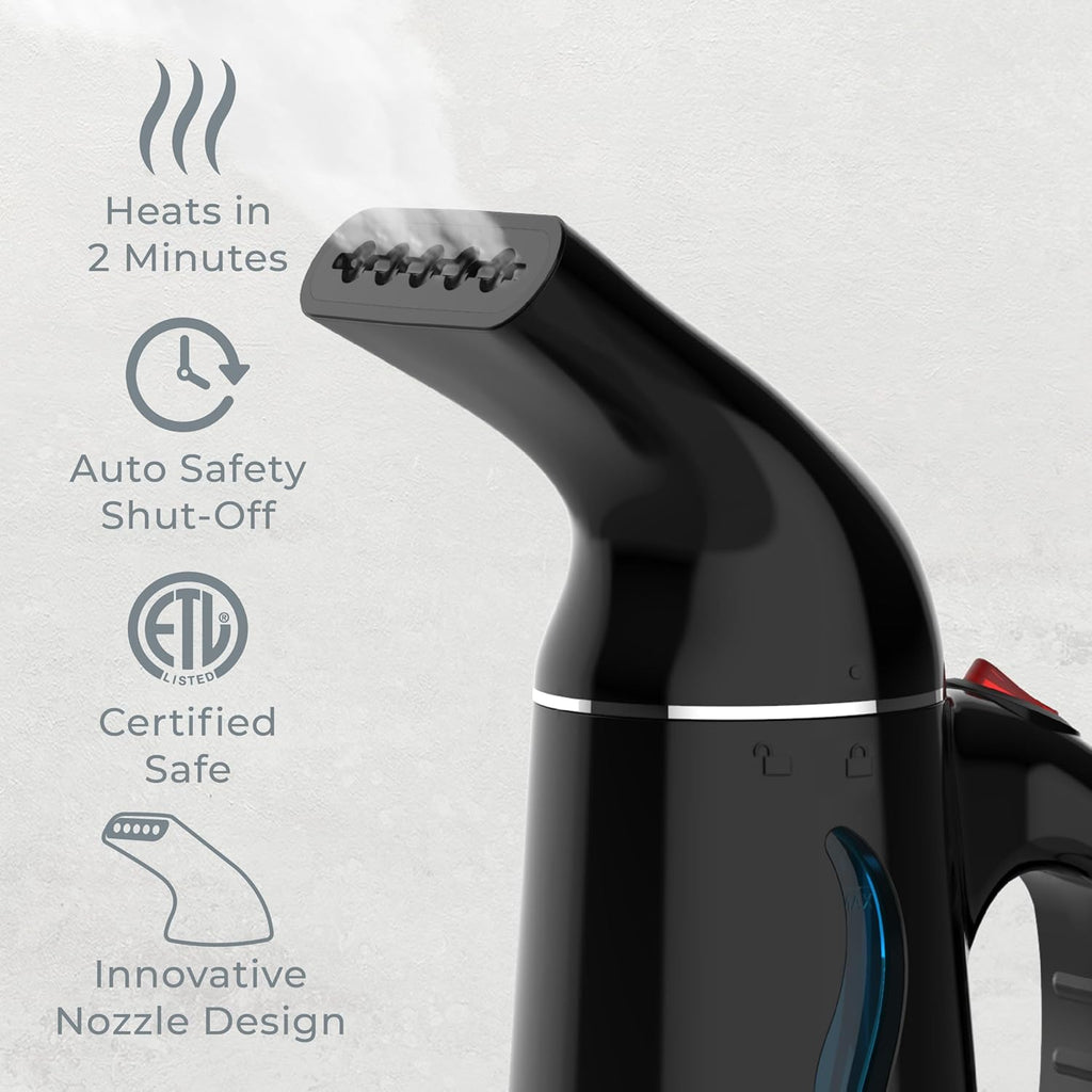 Pure Enrichment Portable Fabric Steamer - Fast-Heating Handheld Garment Steamer for All Fabrics | Lightweight & Safe (Black)