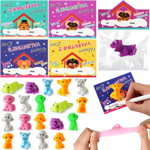 Soulchen 20 Pack Dog Valentines Day Card Gifts for Kids Classroom Puppy Valentines Cards with Squeeze Dog Toys Classroom Squeeze Exchange Gift for School Boys Girls Goody Bag Prize Rewards Favors