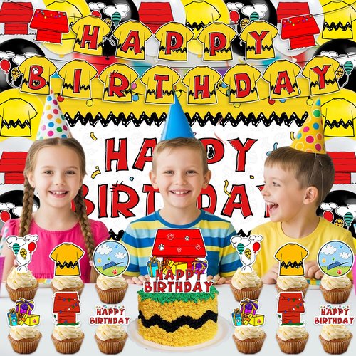 42Pcs Cartoon Dog Red House Birthday Party Supplies Puppy Baby Shower Decorations Disposable Birthday Banner, Cake Toppers, Balloons Cute Dog Anime Theme Red House Party Decorations