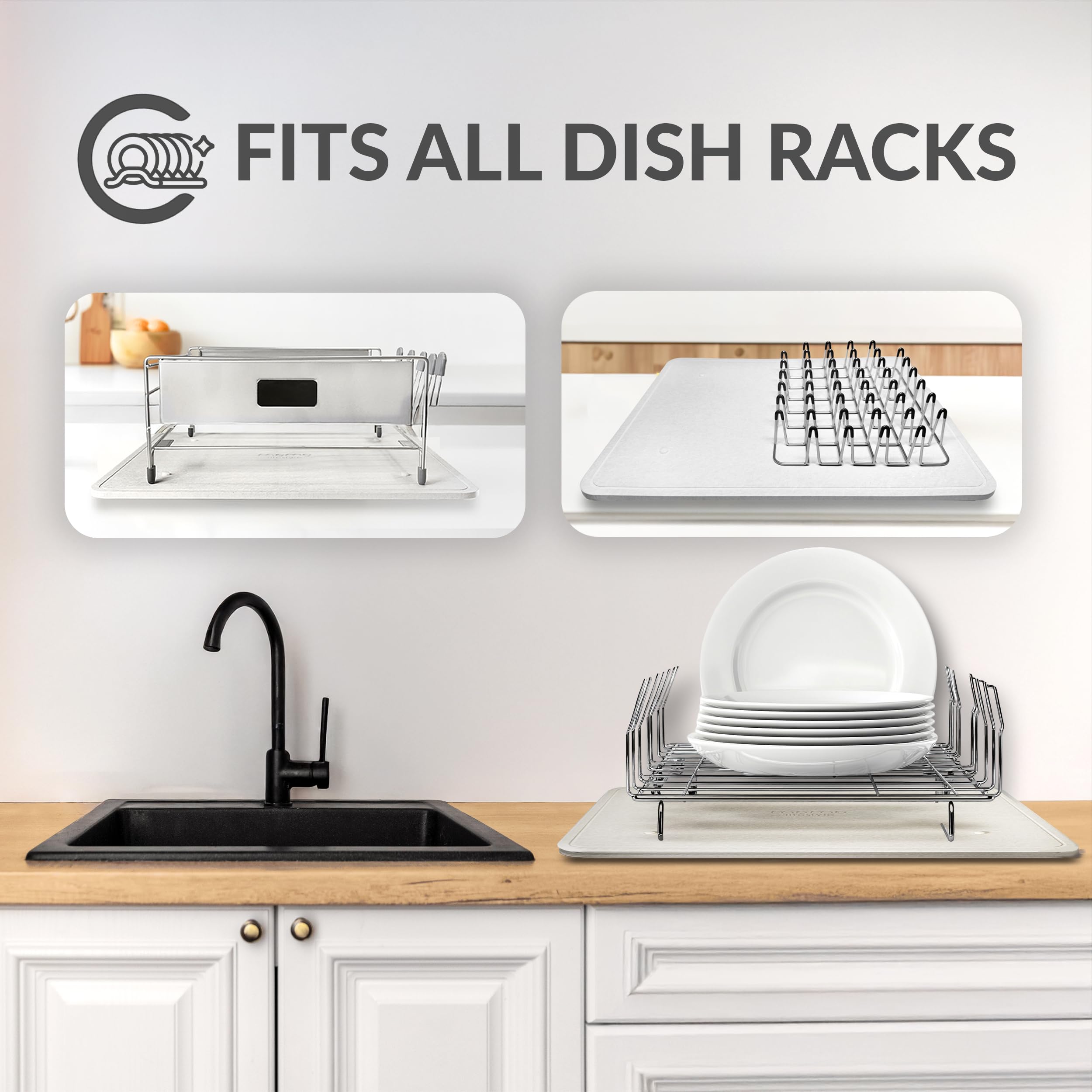 Momo Lifestyle DryPad® Large Stone Dish Drying Mat 19.7″ × 15.7″ Misty Gray — Ultra-Absorbent Diatomaceous-Earth Kitchen Counter & Dish-Rack Mat, Zero Rust, Premium Home Innovation