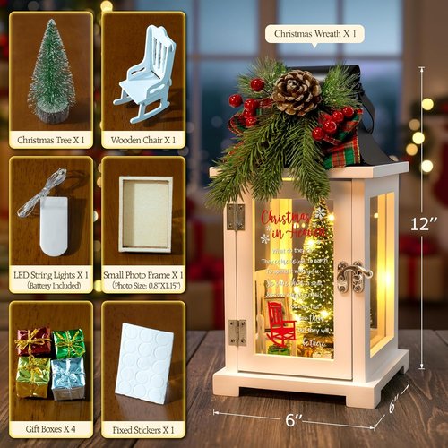 Christmas In Heaven Memorial Lantern - Small Photo Frame & Wreath | Thoughtful Gift for Loved Ones