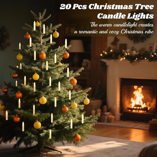 Lewondr Christmas Tree Candle Lights - 20 LED Flameless Flickering Candles with Remote Timer | Beige Holiday Ornaments
