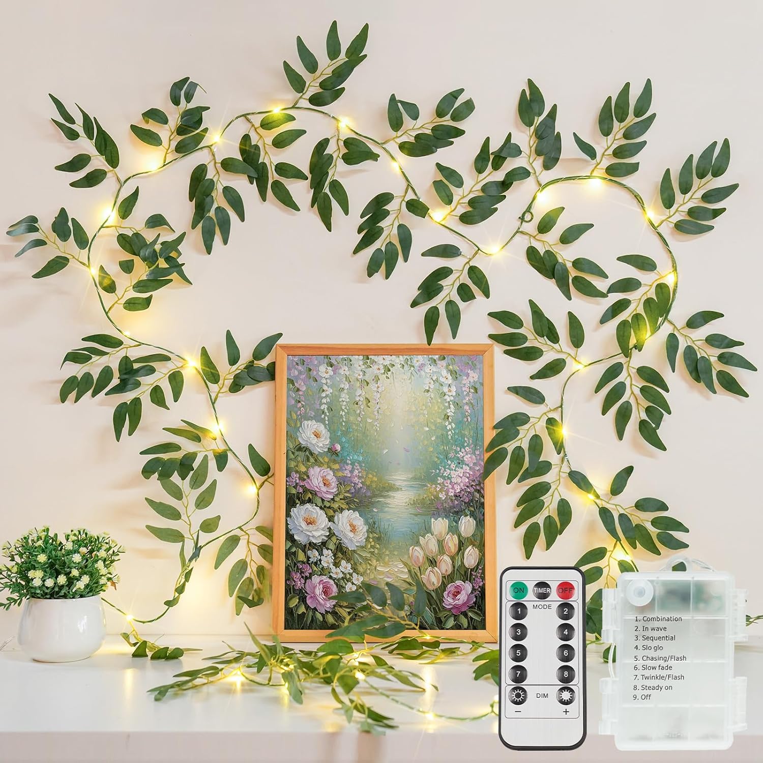 Suddus Willow Vine Fairy Lights - 12ft Battery Operated 40 LED String Lights with Remote | Warm White Decor for Bedroom, Garden, Party, Wedding