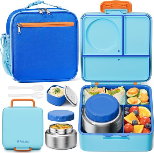 Fimibuke Kids Bento Lunch Box - Leakproof Insulated Food Jar & Utensils | BPA-Free, 3-4 Compartments
