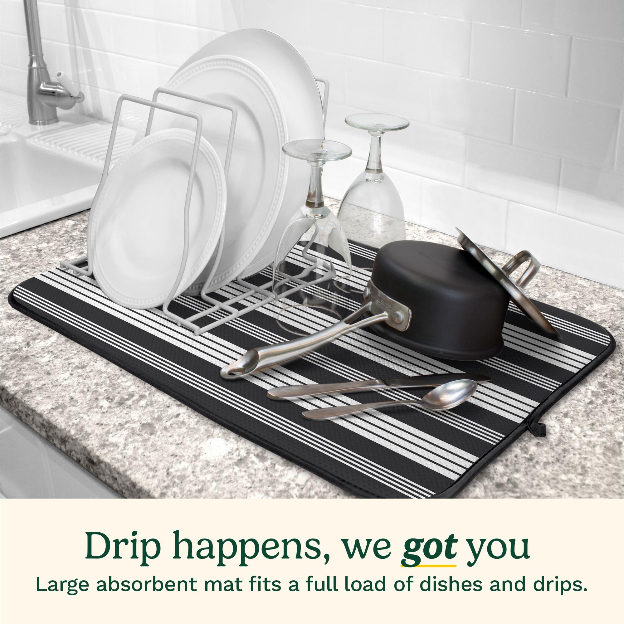 Cuisinart Dish Drying Mats for Kitchen Counter - (2) 16" x 18" Ultra Absorbent Kitchen Dish Drying Mat - Mesh Backing, Foldable, Machine Washable, Fast Drying Dish Mat (Solid Stripes)
