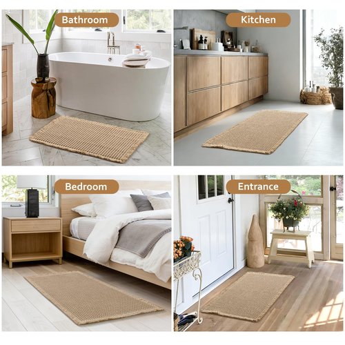JIUZHEN Set of 2 Waffle Bath Mats Boho Non Slip Bath Rugs Washable Bathroom Rugs Super Absorbent Waffle Mats Ultra Soft Fast Drying Mat for Bathroom Floor, Tub, 16" x 24" +20" x 32", Brown