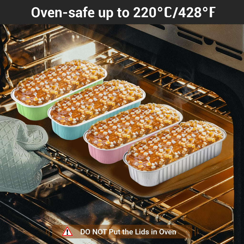 EUSOAR Aluminum Foil Cupcake Liners, 50pcs 5 Mixed Colors 6.8oz 6.5"x2.5"x1.2" Disposable Foil Ramekins Pan Tin with Lids，Cupcake Baking Cups Containers, Creme Brulee Ramekins Pan