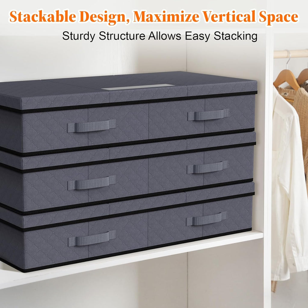 StoreHappily Under Bed Storage Containers - Foldable, Stackable Bags with Clear Window & Handles | 2 Pack (Grey)