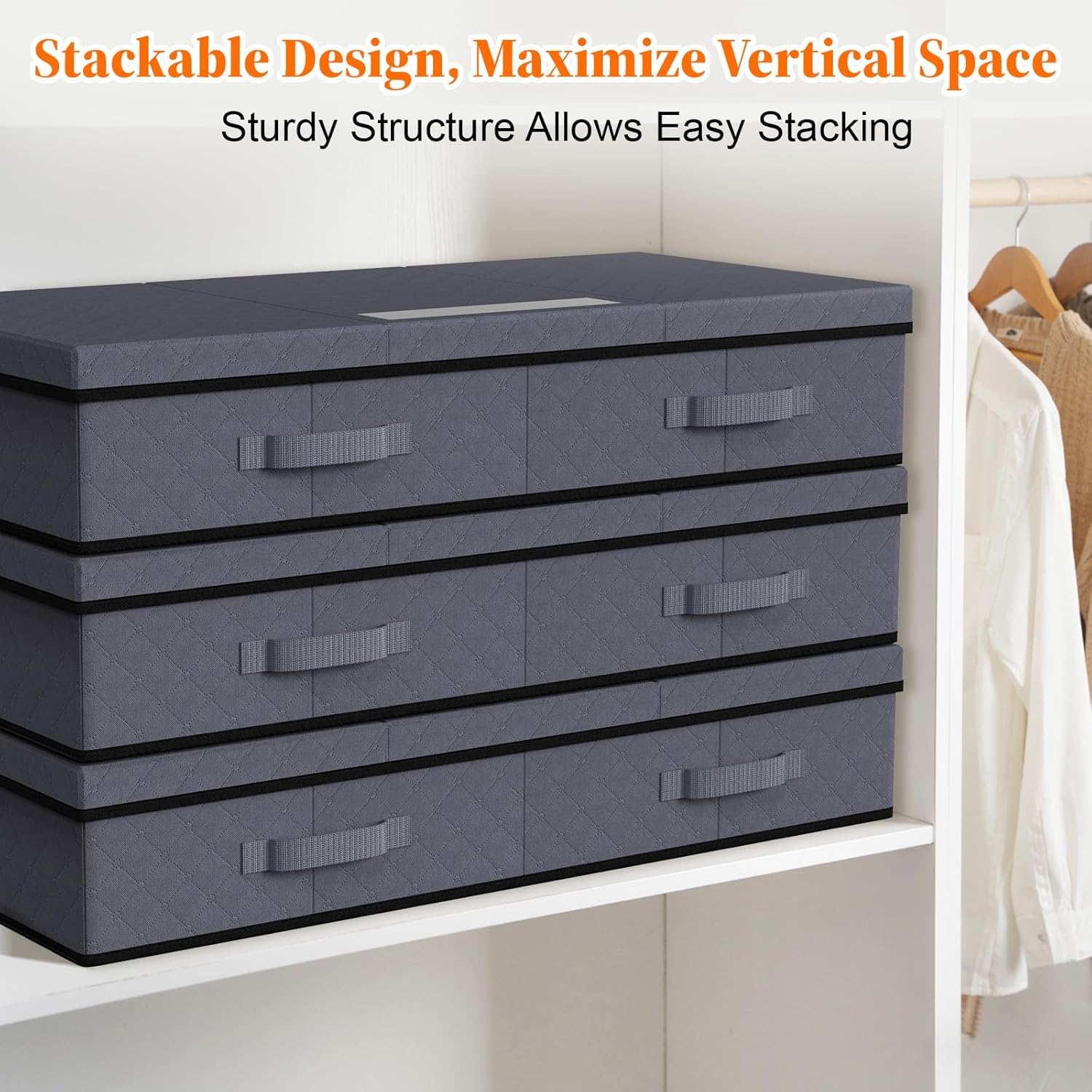 StoreHappily Under Bed Storage Containers - Foldable, Stackable Bags with Clear Window & Handles | 2 Pack (Grey)