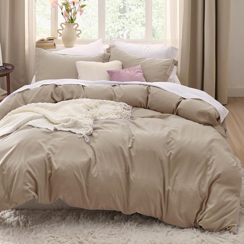 Bedsure Twin Duvet Cover Set - Light Brown Extra Soft Prewashed Polyester Bedding, 2 Pieces with Zipper Closure