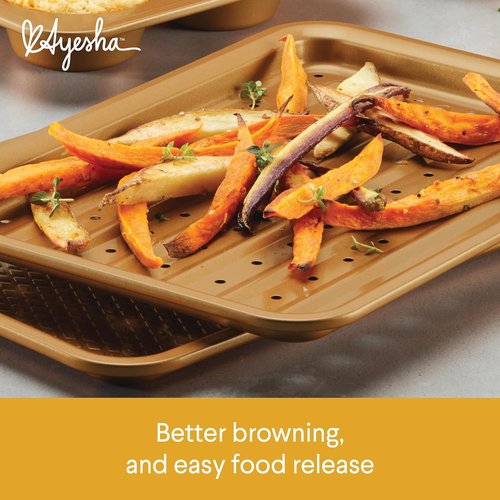 Ayesha Curry Nonstick Bakeware Set - 4-Piece Toaster Oven Set with Copper Brown Baking Pan & Muffin Pan
