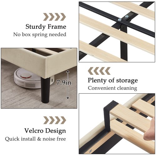 VECELO Twin Size Bed Frame Premium Velvet Upholstered Platform with Height Adjustable Headboard/Mattress Foundation, Solid Wooden Slat Support, No Box Spring Needed/Easy Assembly