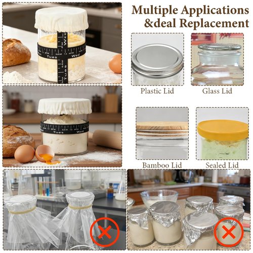 5Pcs Sourdough Starter Jar Cover Cloth, Unbleached Fabric Bread Fermentation Cover Reusable Linen Covers for Container, Tops Breathable Elastic Fabric Covers for Wide Mouth and Normal Mouth