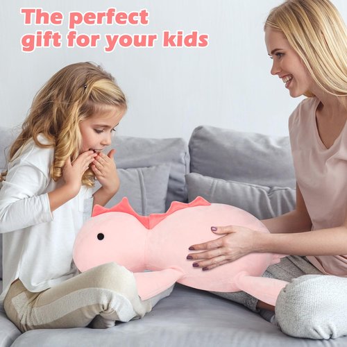 BESTVIVE 3.5lbs Weighted Dinosaur Plush 24 Inch,Pink Soft Stuffed Dino Weighted Plush Animal Dinosaur Throws Pillows