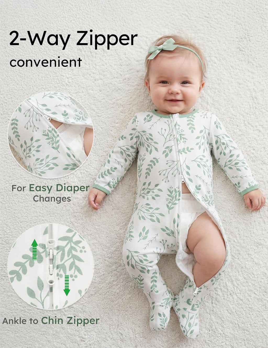 Yoofoss Baby Pajamas - 100% Organic Cotton Sleepers for Newborns | 3-Piece Footed PJs Set (0-9 Months)