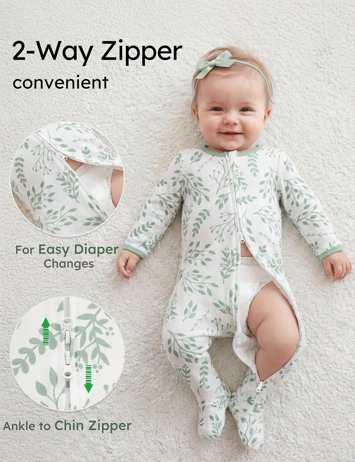 Yoofoss Baby Pajamas - 100% Organic Cotton Sleepers for Newborns | 3-Piece Footed PJs Set (0-9 Months)