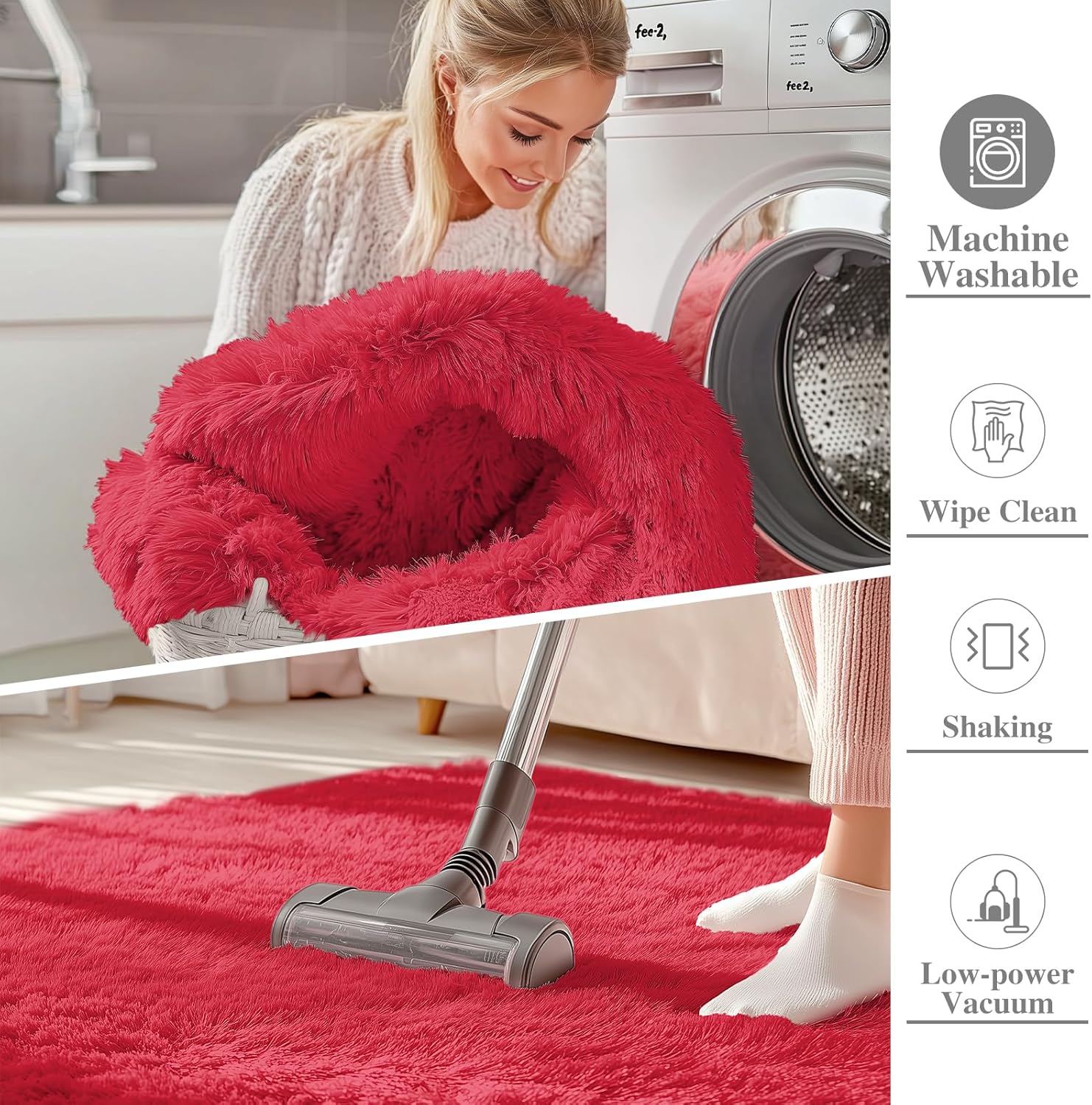 OLANLY 2x8 Machine Washable Runner Rug - Soft Fluffy Shaggy Design for Bedroom & Hallway | Red Indoor Carpet