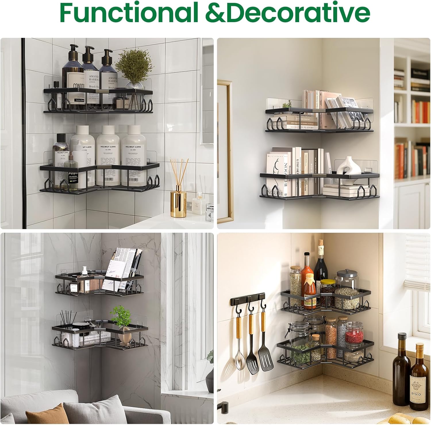 Skiennix Adhesive Shower Caddy - Rustproof Stainless Steel Corner Organizer | 4 Pack with Large Capacity