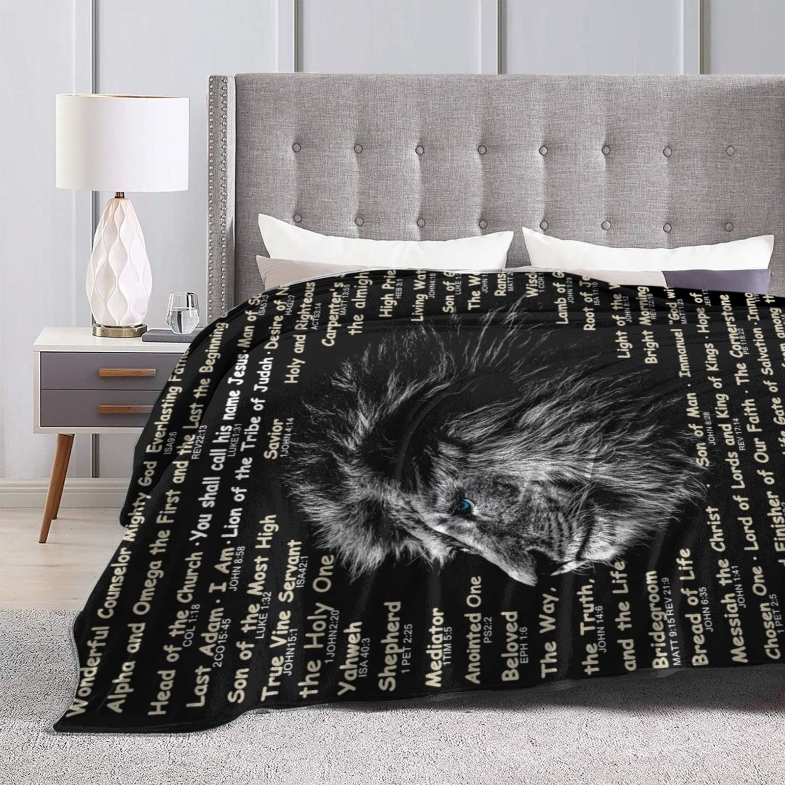 Bible Verse Blanket Christian Gifts (50x40inch)- Religious Throw Blanket Soft Lightweight Cozy Plush Warm Lion Blankets for Women Men