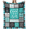 UHANKRU Christian Blanket for Women Faith - Teal Christian Gift - I Am a Child of God Blanket - Inspirational Religious Birthday Gifts for Women, Baptism Gifts for Girl, 60"x50"