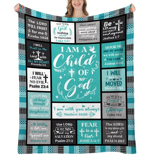 UHANKRU Christian Blanket for Women Faith - Teal Christian Gift - I Am a Child of God Blanket - Inspirational Religious Birthday Gifts for Women, Baptism Gifts for Girl, 60"x50"
