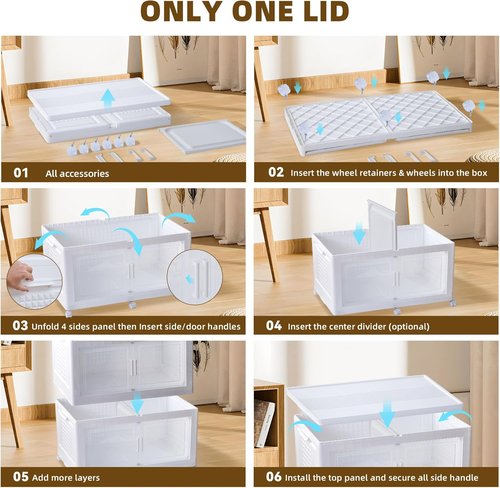 FINCHESCLUB Stackable Storage Bins - Extra Large 568QT Foldable Bins with Doors & Wheels | 3 Pack