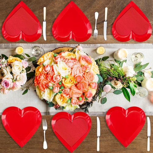 Valentine's Day Party Decorations, Disposable 9" Paper Plates and 3 Ply Napkins Heart Shaped Love for Wedding Engagement Valentine's Day, Bridal Shower, Mother's Day, Birthday Party, 50 Count / Red