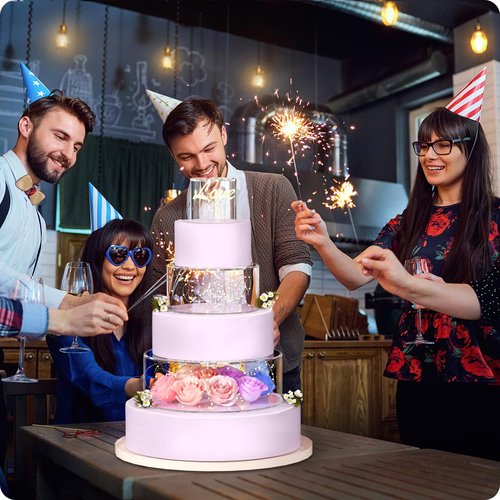 NPPLUS 3PCS Clear Acrylic Cake Stand, Fillable Cake Box Riser Cake Tier, Round Cake Display Box with Lid, Decorative Centerpiece Box for Wedding Birthday Party (12" Dx4 H,8" Dx4 H,4" Dx4 H