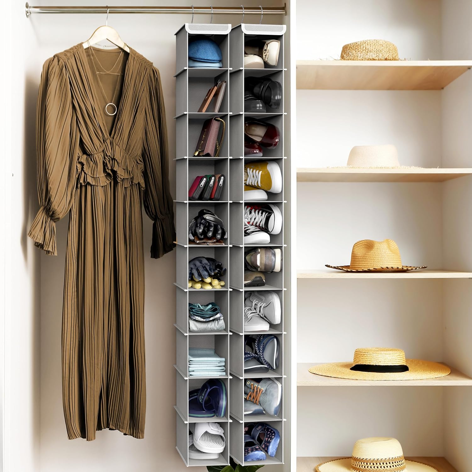 Simple Houseware 10-Shelf Hanging Organizer - Space-Saving Storage Solution | Gray, 2-Pack