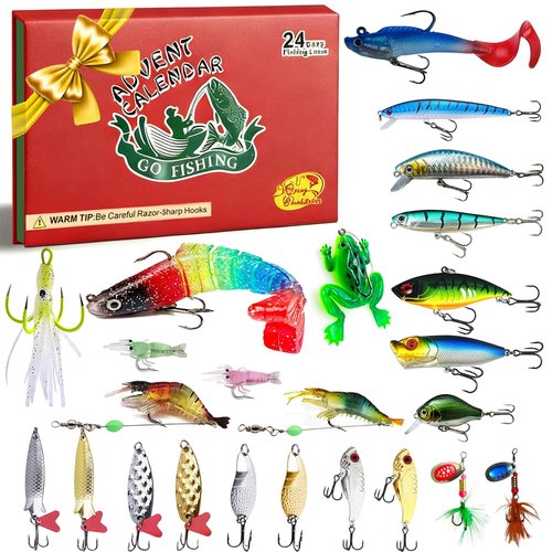 Fishing Advent Calendar 2025 Adult Christmas Fishing Gift for Men Teens Boys 24 Days Christmas Countdown Calendar Fishing Tackle Lures Xmas Gifts for Boys
