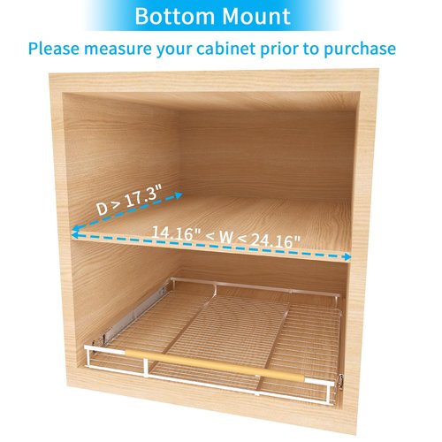KIKIBRO Expandable Pull Out Drawer Cabinet Organizer, Adjustable Width Bottom-Mounted Slide Out Storage Shelves for Cabinets, Required Cabinet Size (14.16"~24.36", D≥17.3"), 2 Pack