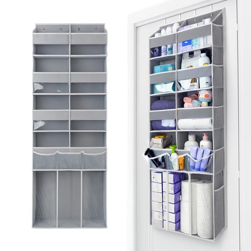 EZVERY Extra Large Over The Door Organizer with Clear Pockets - 8 Compartments & XL Bottom Storage, Heavy-Duty Hanging Organizer for Bathroom, Bedroom, Closet (57 Inch Height).