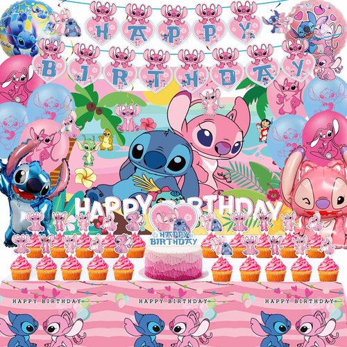 Pink Birthday Party Decorations - Banner, Foil Balloons, Tablecloth, Birthday Topper, Backdrop, Hanging Swirls Decorations for Adult Theme Party Supplies