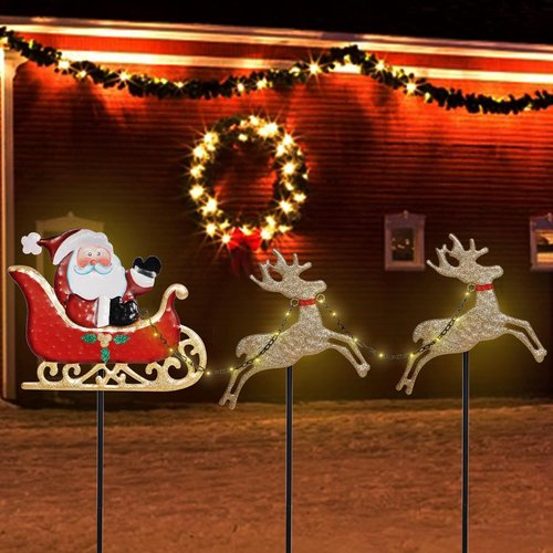 FORUP Christmas Garden Stakes - Lighted Santa Claus & Reindeer Outdoor Yard Ornaments | Festive Decor