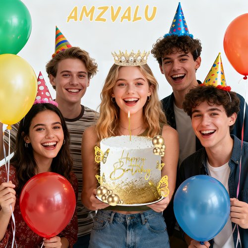AMZVALU Crown Cake Topper, Corona Para Pastel, Gold Crown Happy Birthday Cake Topper Candles Balls 3D Butterflies, Diy Cake Decorations for Women Princess Queen (Gold, White)