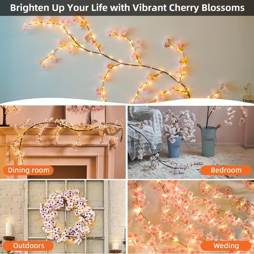 XINXIANLIAN 100 LED Cherry Blossom Lights, 5.9ft Fairy Lights for Bedroom, 8 Flashing Modes Cherry Blossom Branches, for Mantel, Wedding, Party and Christmas Decoration.
