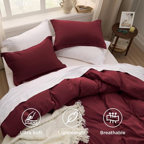 Bedsure Winery Twin Duvet Cover Set - Extra Soft Prewashed Bedding, 68x90 Inches with Zipper Closure & Pillow Sham