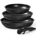 MICHELANGELO Nonstick Frying Pan Set, Non Toxic Frying Pans with Removable Handle, Granite Coating Non Stick Skillet Set of 3, Induction Compatible - 8" 9.5" and 11", Black