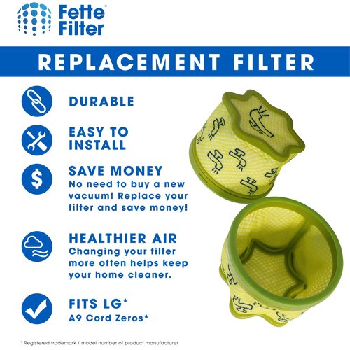 Fette Filter - A9 Premium Vacuum Replacement Pre Filter Compatible with LG Vacuum Cleaner A9 Cord Zero Part # ADQ74774001 3 Pack