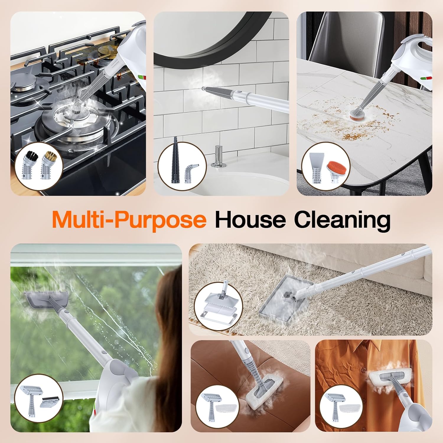 ScrubWiz 10-in-1 Steam Cleaner, Steam Mop & Detachable Handheld Steam Cleaner, 320ml Water Tank, 10s Fast Heating, Portable Steamer for Kitchen, Floor, Tiles, Window, BBQ Grill, Car, Bright White