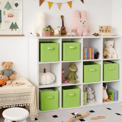 Granny Says Cube Storage Bins - 11 Inch Foldable Fabric Organizers | 6 Pack Light Green Baskets for Shelves