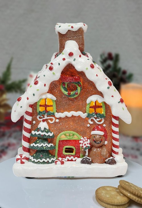 Moments In Time Light Up Gingerbread House - 8.7” Handcrafted Polyresin LED Christmas Decoration