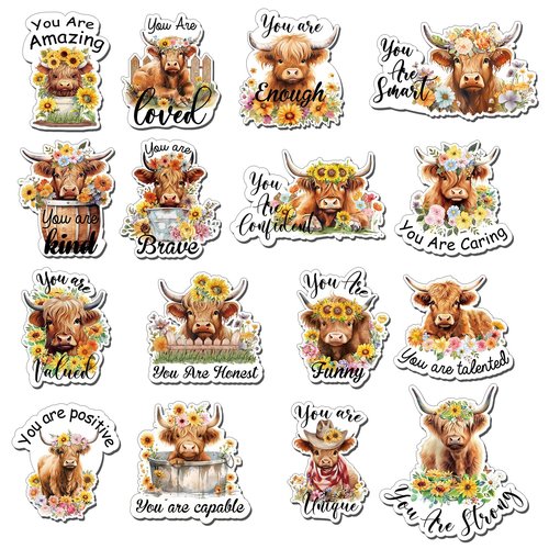 Copkim 16 Pcs Funny Puns Fridge Magnets Reward Refrigerator Magnets Cute Inspirational Magnetic Stickers for Whiteboard Supplies(Highland Cow)